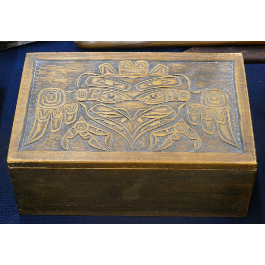 Vintage Kwakiutl Thunderbird Carved Box 8.5''
