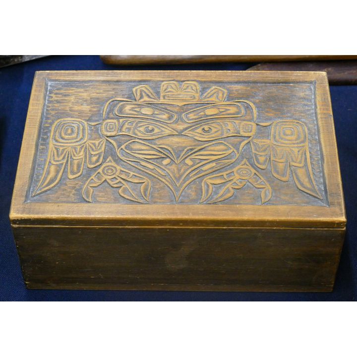 Vintage Kwakiutl Thunderbird Carved Box 8.5''