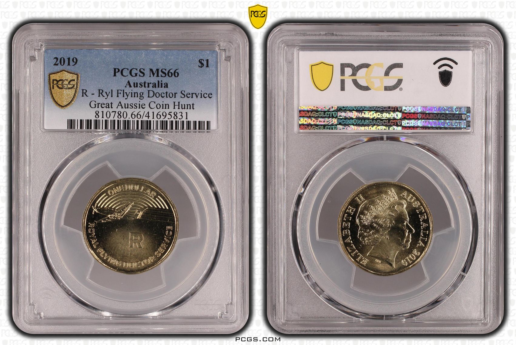 429 · 2019 Australia One Dollar, $1 R - Ryl Flying Doctor Service - Great Aussie Coin Hunt PCGS - MS66 -831