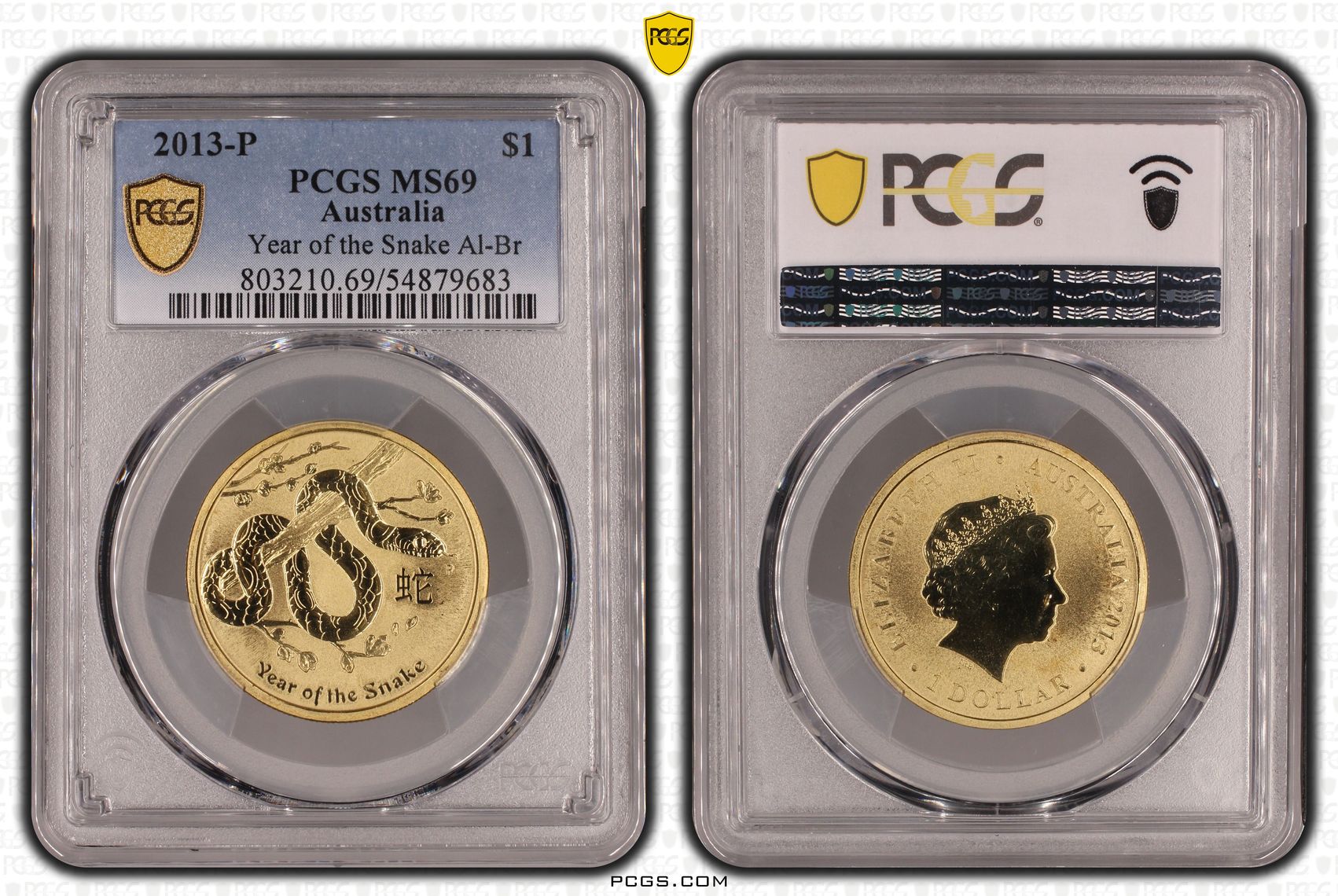 Year of the Snake Al-Br, POP 9/0, One Dollar, 2013-P, PCGS MS69