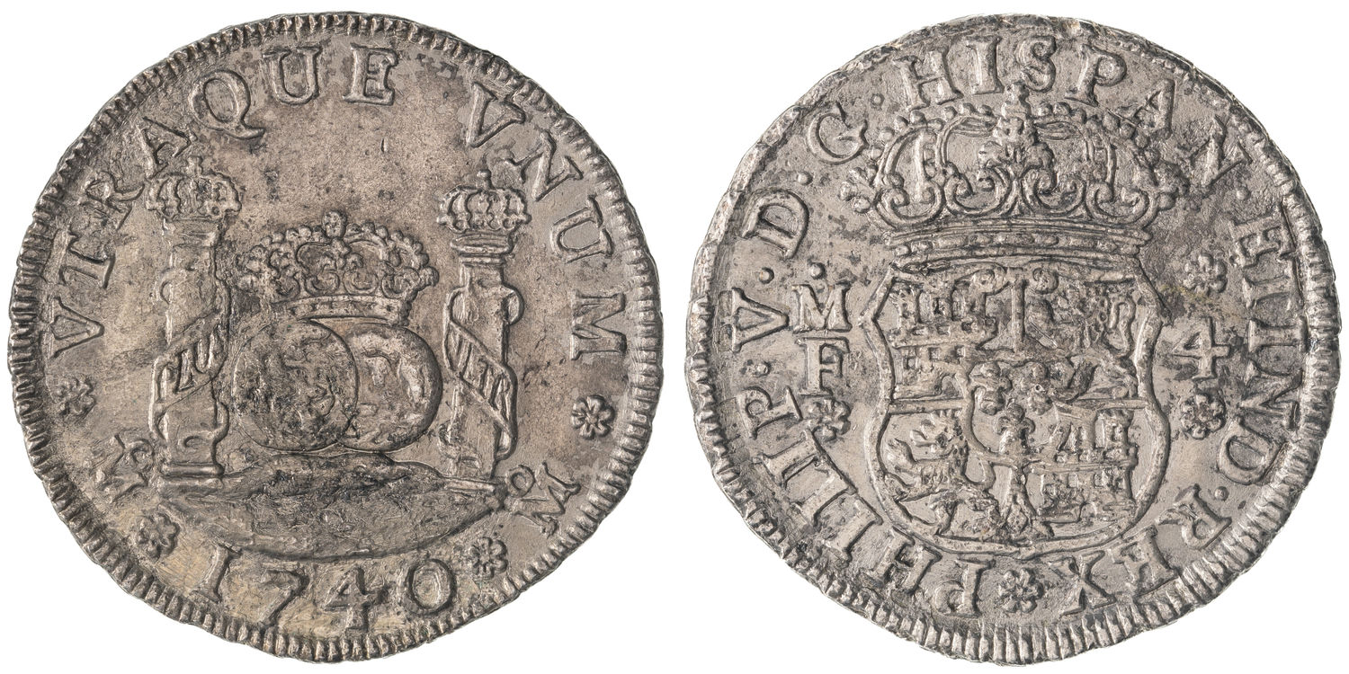 Spain & Colonies, Phillip V, Colonial Mexico - Spanish Half Dollar , Four Reales, 1740, gVF - aEF