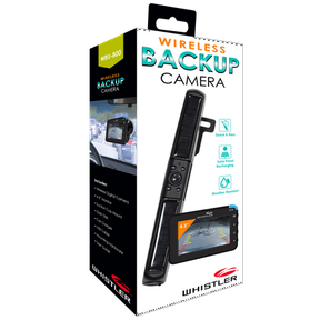 WHISTLER WIRELESS BACKUP CAMERA, WBU-800, EASY DIY INSTALL, NO DRILLING OR HARDWIRING, 4.3" MONITOR, SOLAR RECHARGING, WEATHER RES
