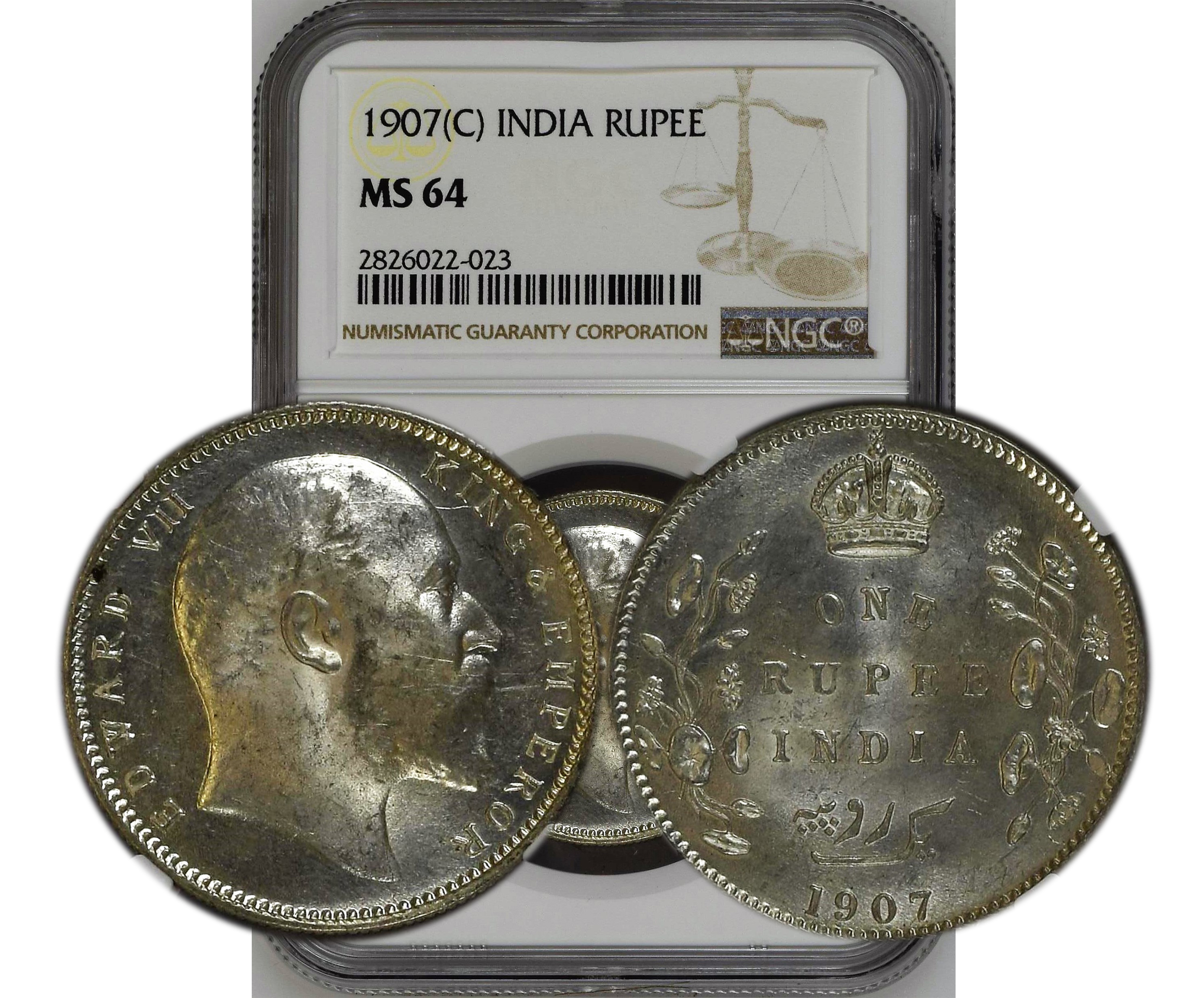 1907 C INDIA RUPEE MS64