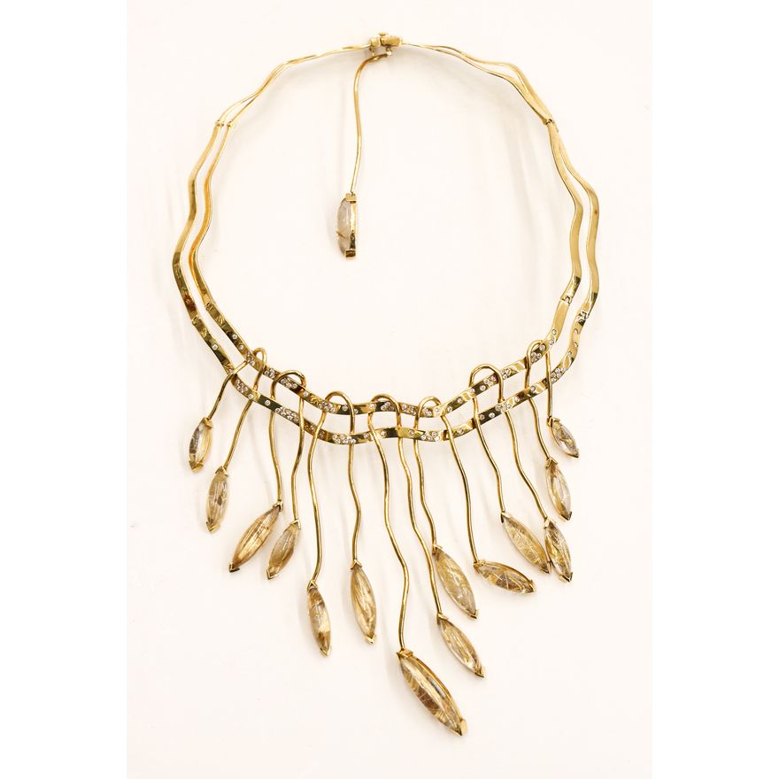 Designer 18k Diamond and Quartz Bib Necklace
