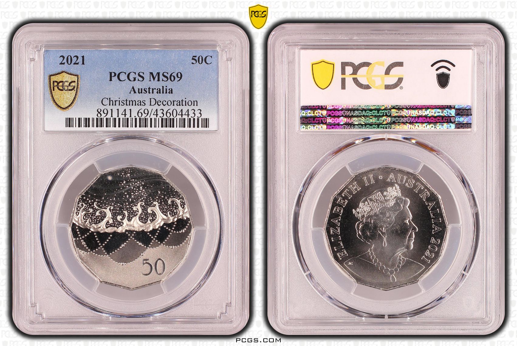 165 · 2021 Australia Fifty Cent, 50c Christmas Decoration PCGS - MS69 POP 16/0 -433
