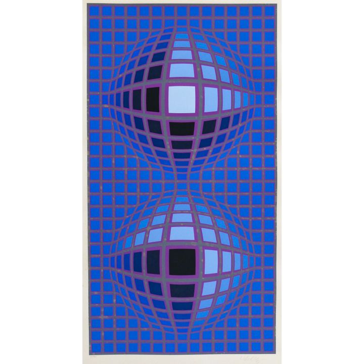 Victor Vasarely ''Kardoe'' (Two Spheres) S/N Large Serigraph 44''x26.5''
