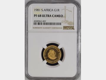1981 SOUTH AFRICA GOLD 1 RAND PF68 UCAM