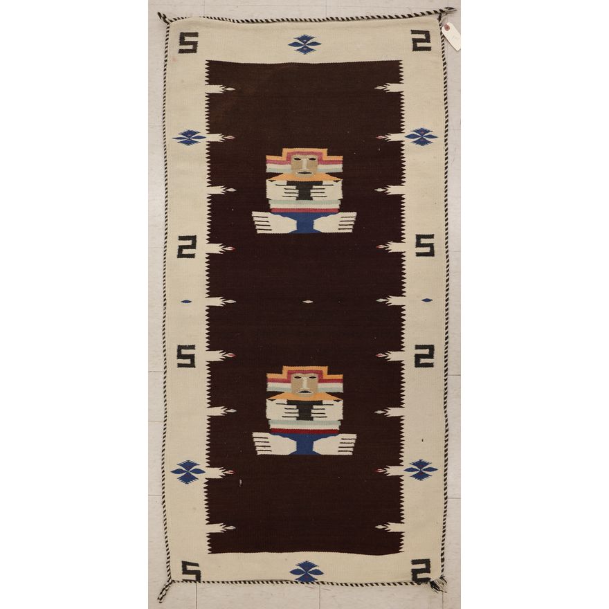 Old Zapotec Mexican Pictorial Wool Rug 2'3''x4'6'' - Some edge loss
