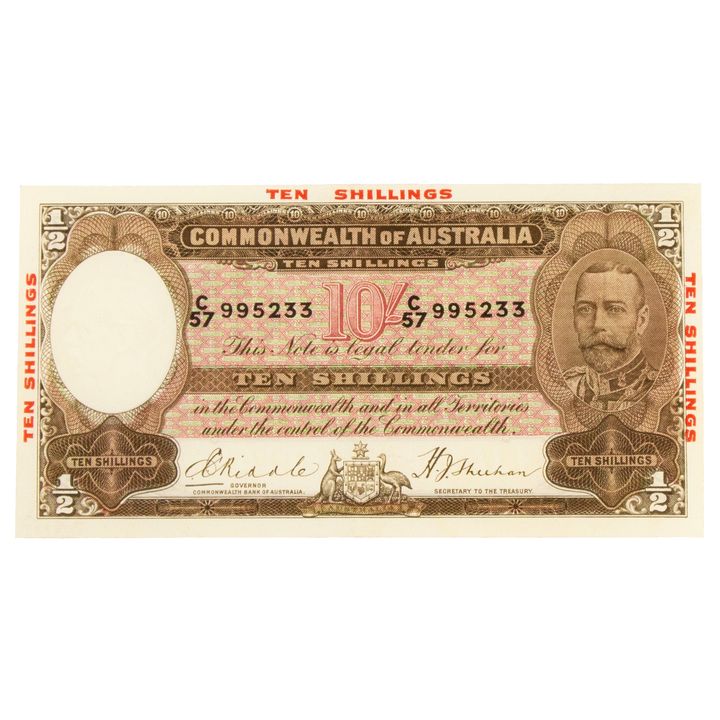 Riddle/Sheehan, Ten Shillings, 1934, aUNC