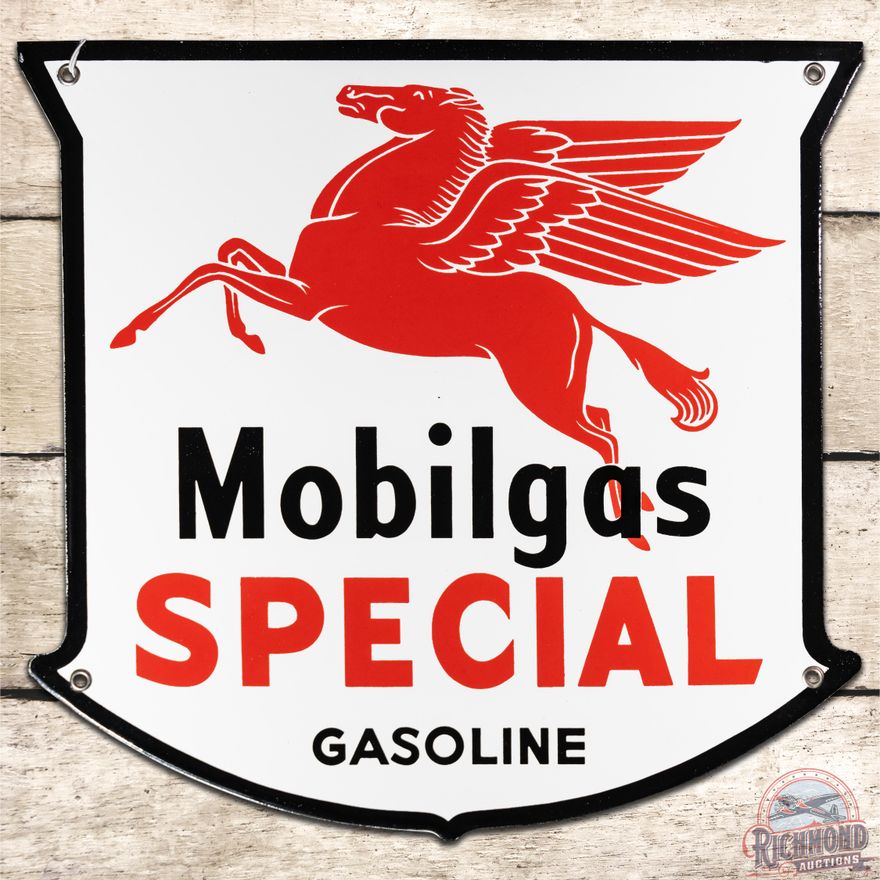 NOS 11.5" West Coast Mobilgas Special Gasoline SSP Pump Plate Sign - 9.25