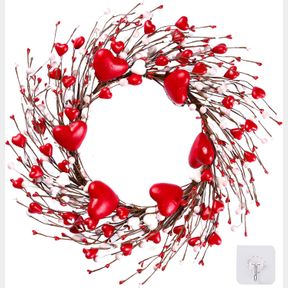 SGGVECSY 18' HANDMADE FOAM HEART SHAPED WREATH - RED PIP BERRY ARTIFICIAL RUSTIC TWIG WREATH - WEDDING PARTY HOME OFFICE DECOR