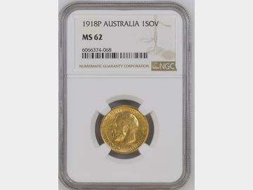 1918 GEORGE V PERTH MINT GOLD SOVEREIGN MS62