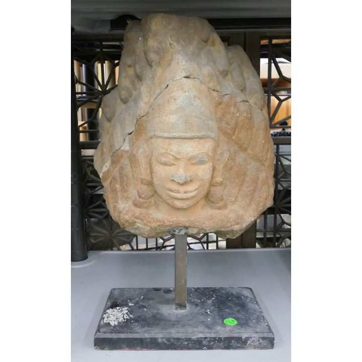 Old Cambodian Khmer Stone Deity Fragment on Stand 18''