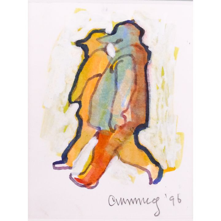 William Cumming 'Two Men in Baseball Hats' 1996 Gouache & Marker on Paper.