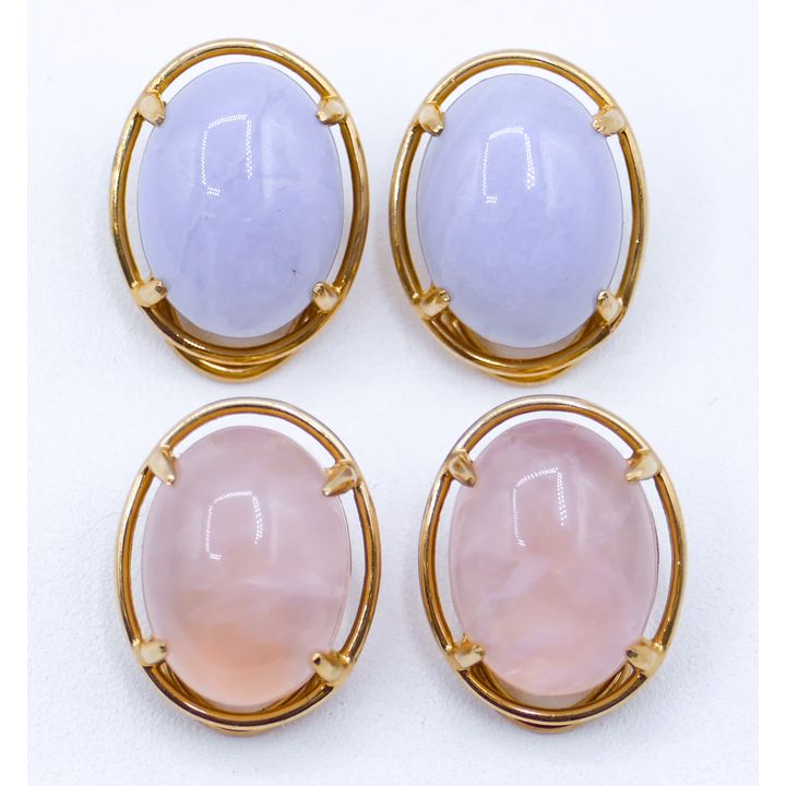 2 Pairs 14k Gumps Quartz Cabochon Clip Earrings 20mm - 18.3 Grams
