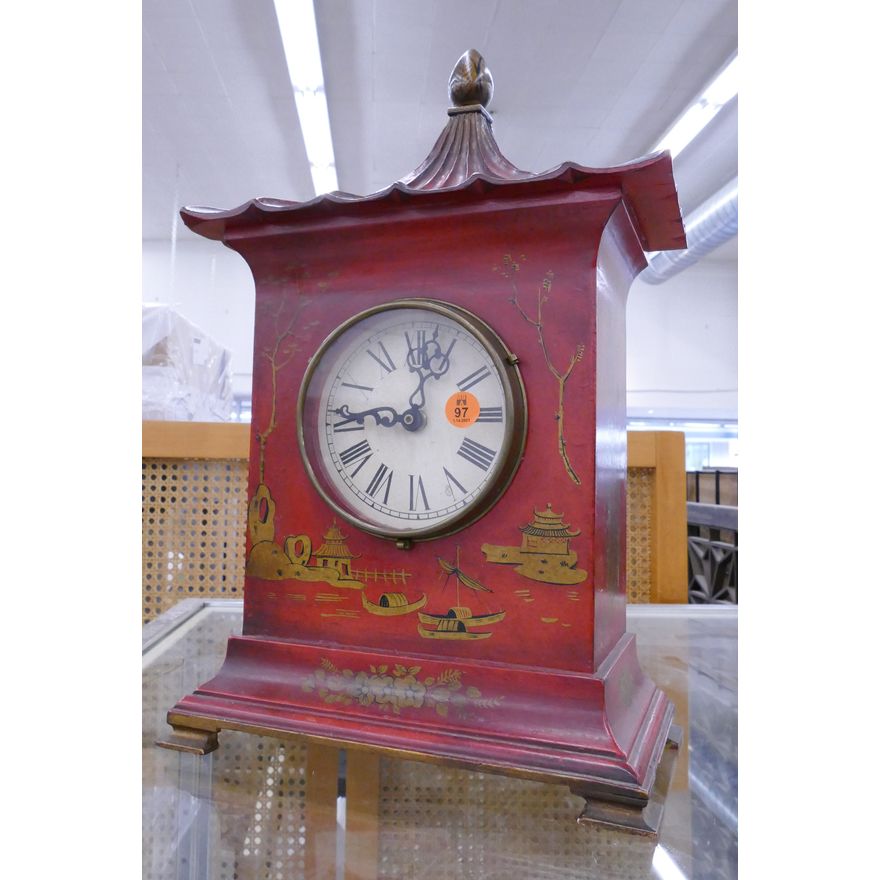Vintage Chinoiserie Lacquered Shelf Clock- 18x11''