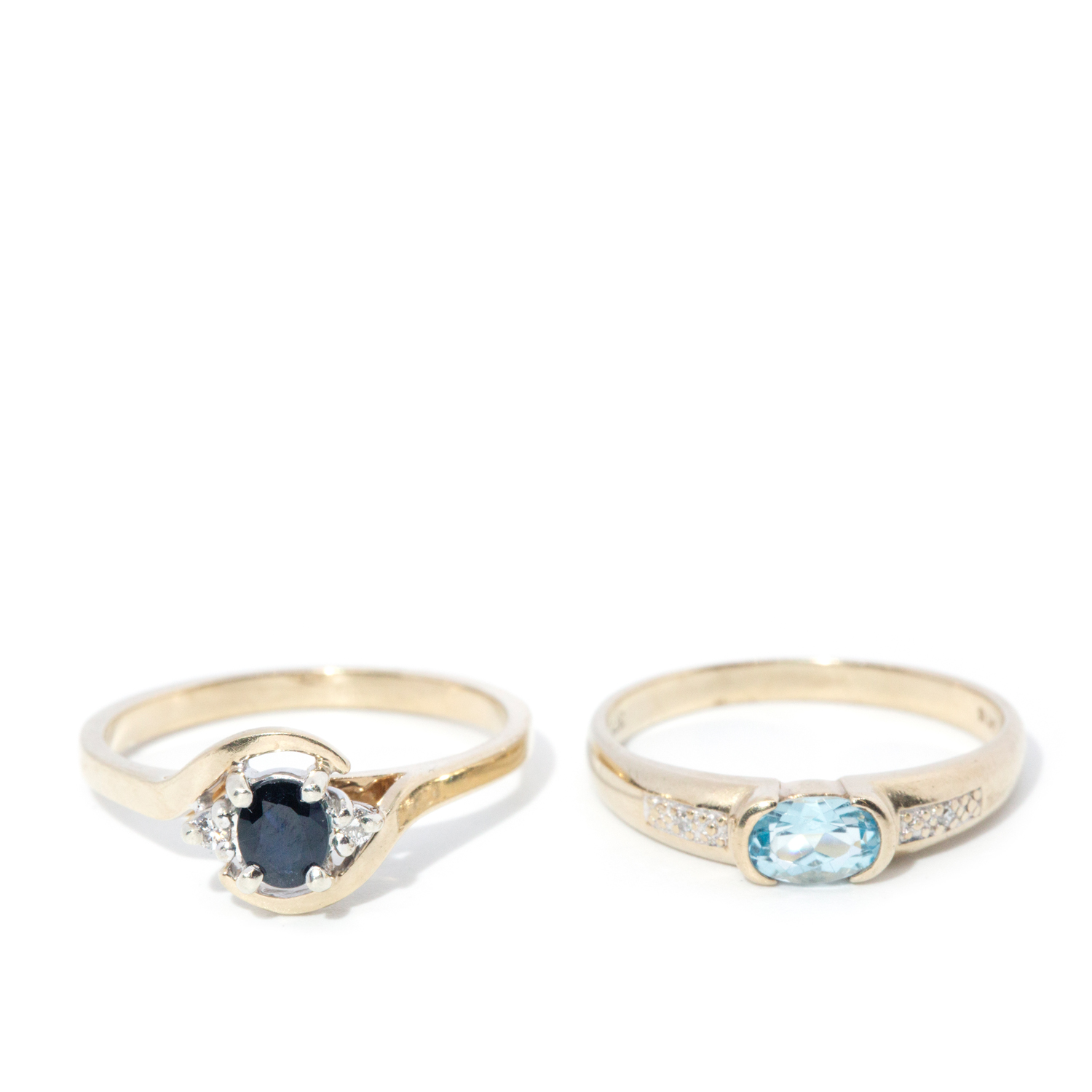 Sapphire Topaz & Diamond 9ct Gold Rings