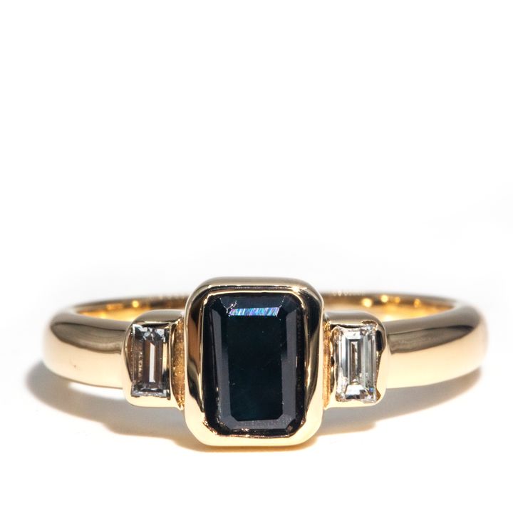 Blue Sapphire & Baguette Diamond Ring