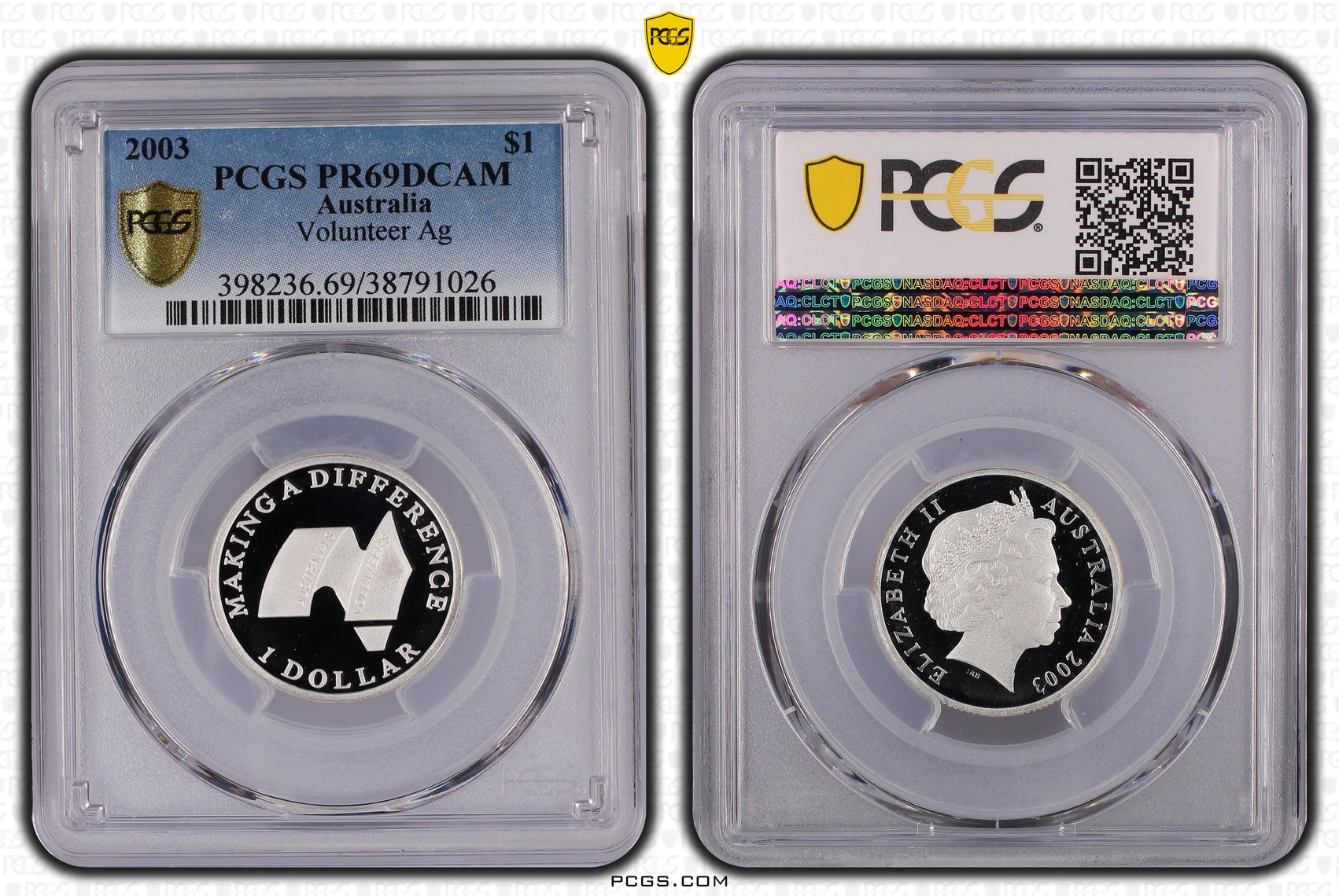 2003 Australia One Dollar, $1 Silver Volunteer Ag PCGS - PR69DCAM -026