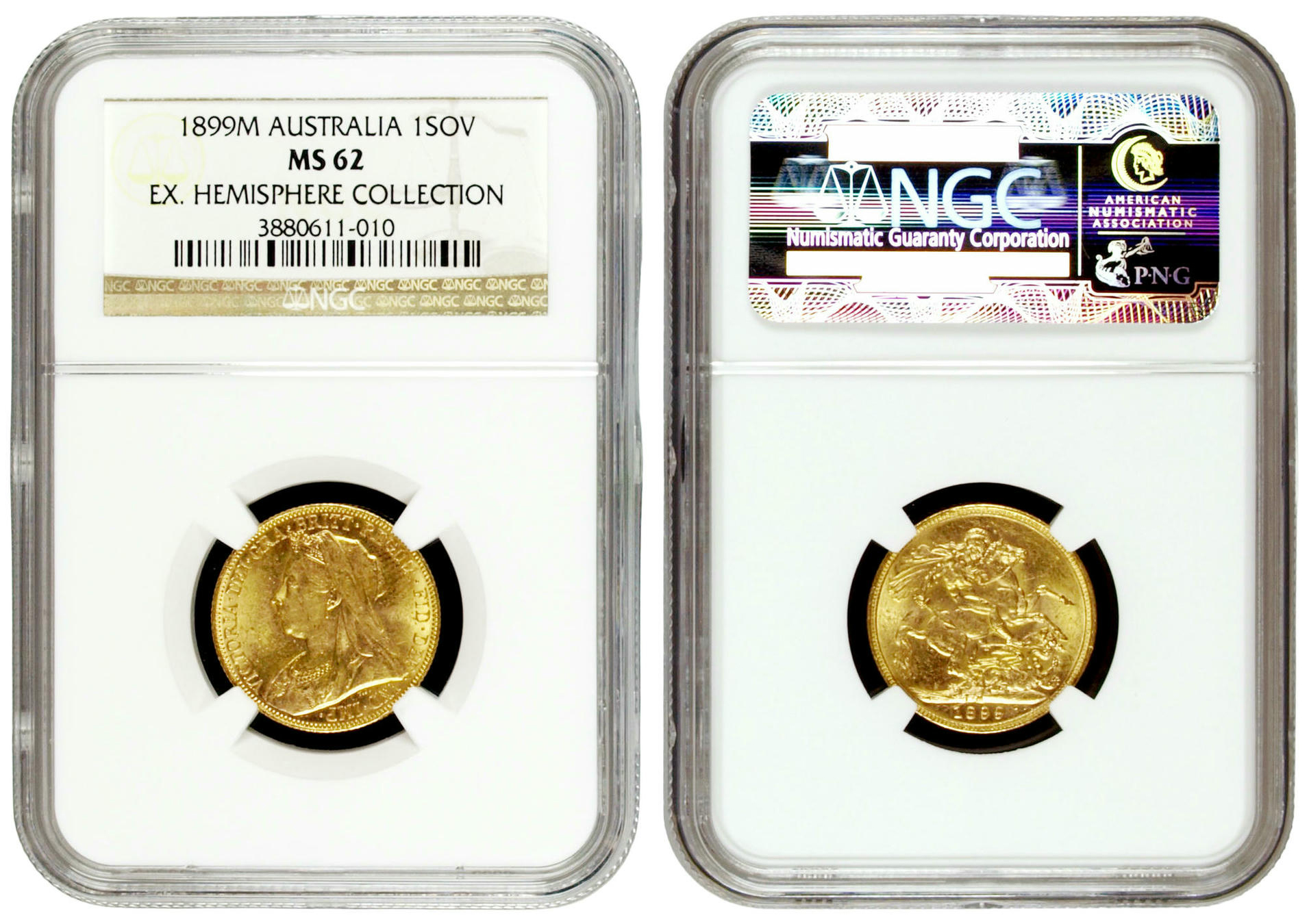66 · Victoria, St George Reverse, Sovereign, 1899-M, NGC MS62