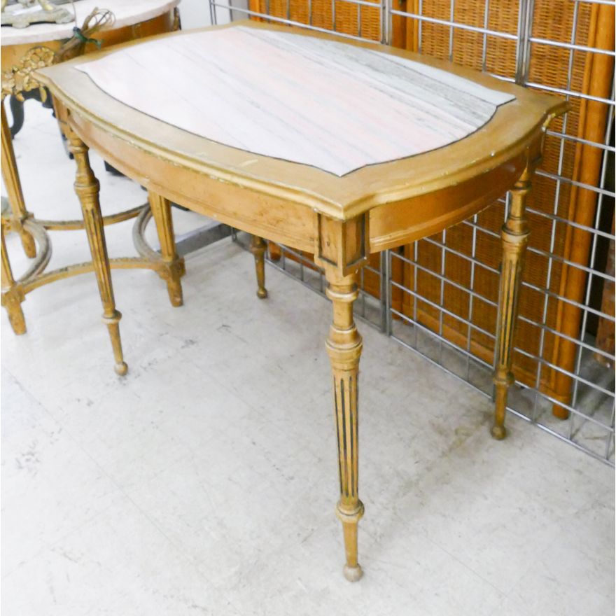 Gilt Carved Pink Marble Top Lamp Table- 27x35x24''