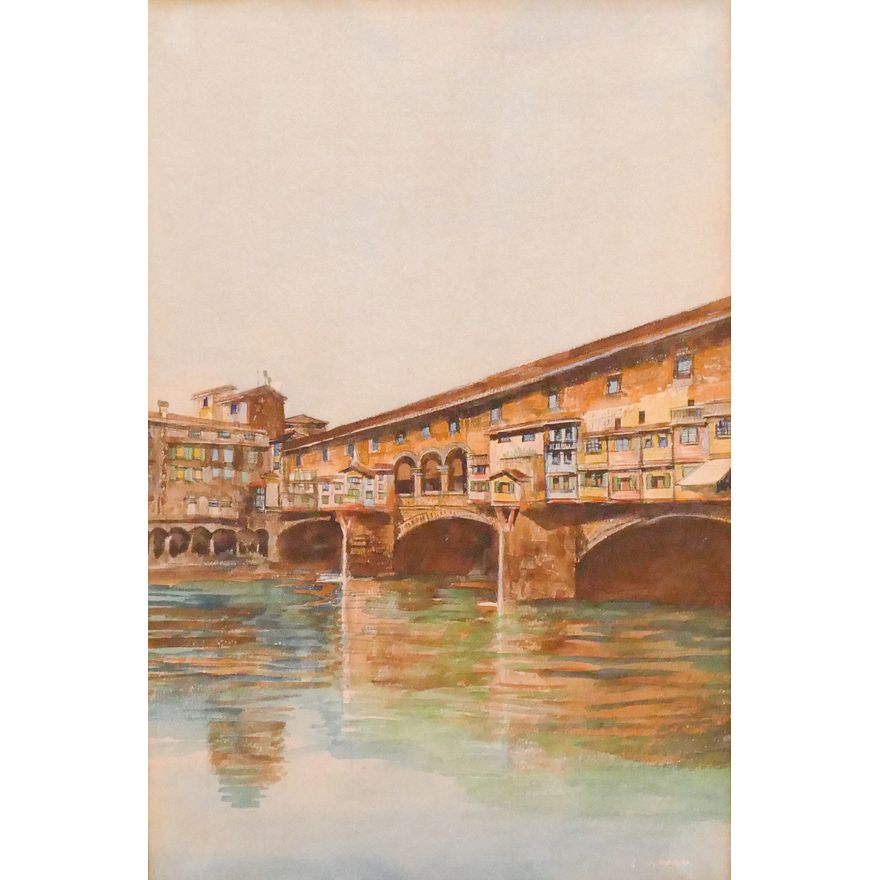 Antique Florence Ponte Vecchio Watercolor Framed- 17x13''
