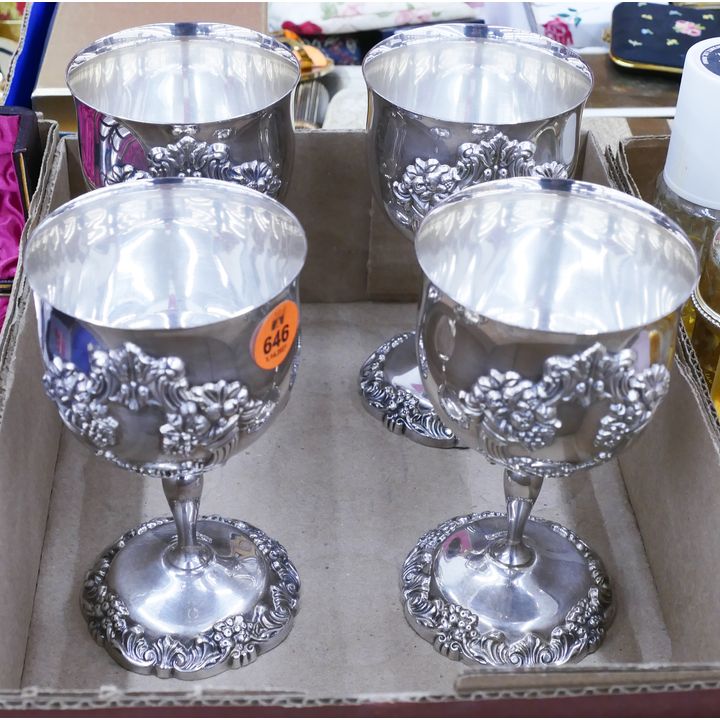 Set 4pc Ornate Silverplate Goblets