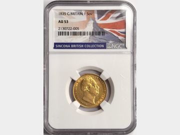 RARE 1835 WILLIAM IV GOLD SOVEREIGN AU53