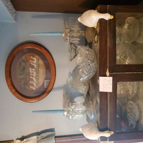 Crystal prism candlesticks and other misc glassware