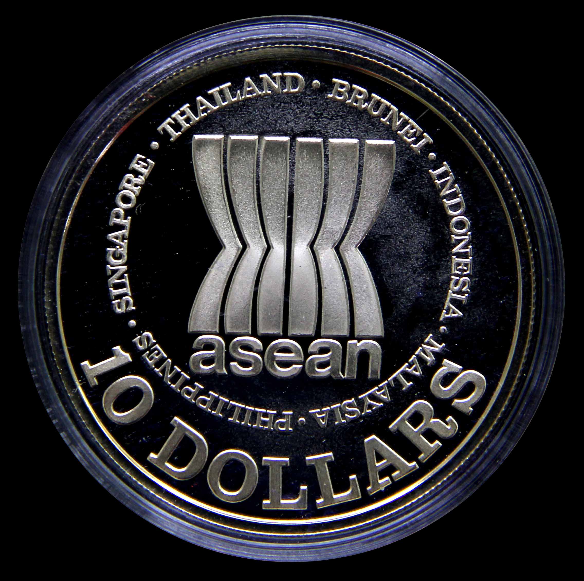 Singapore, 1987, 10 Dollars, 20th Ann. Of ASEAN, Silver