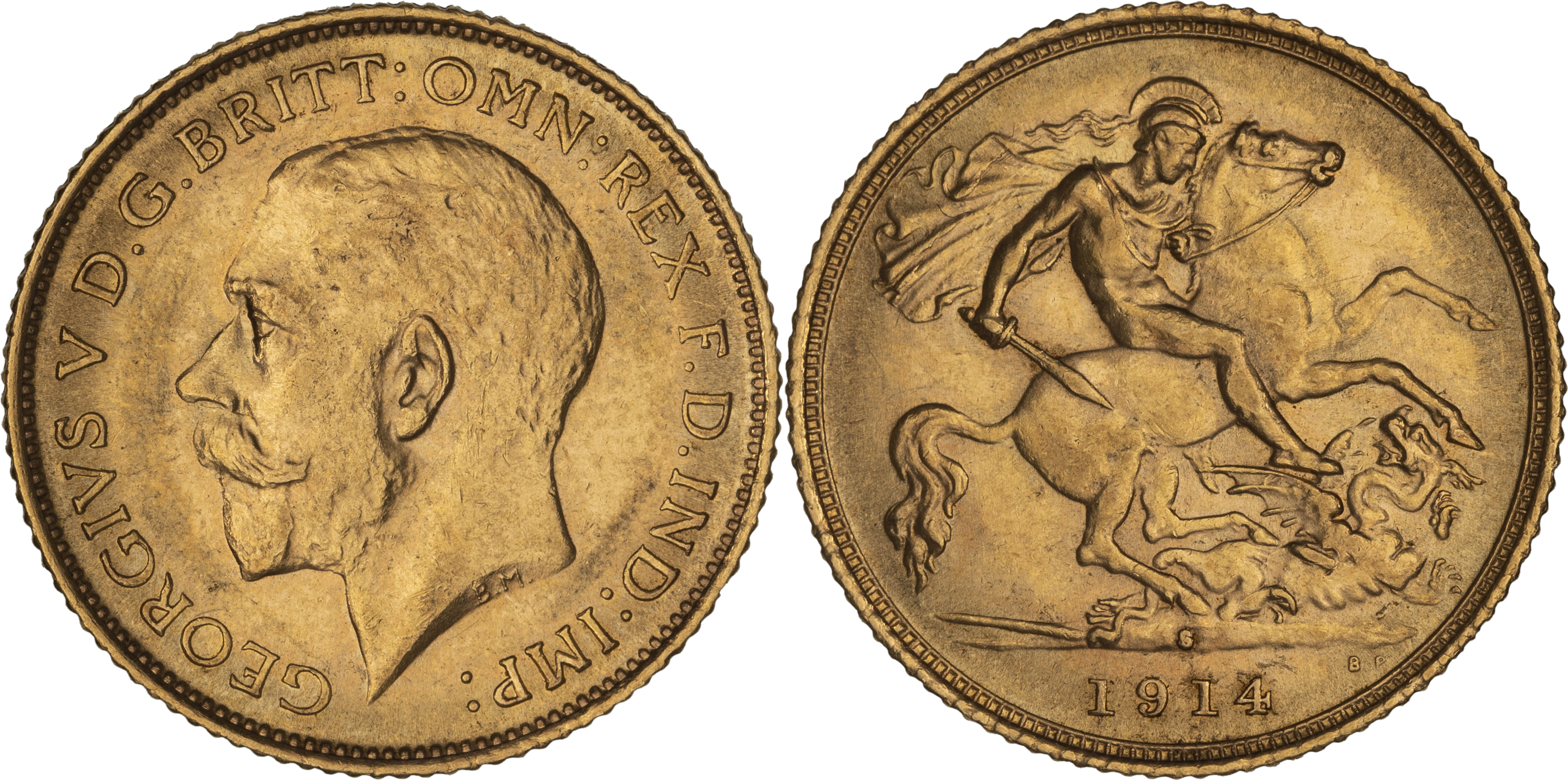 George V, St George Reverse, Half Sovereign, 1914-S, UNC