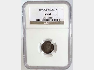 1895 VICTORIA OLD HEAD SILVER 3 PENCE MS64