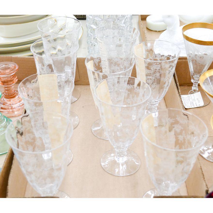 Box 9pc Fostoria Chintz Glasses