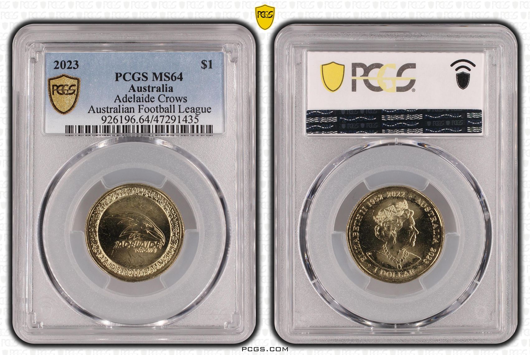 Elizabeth II, AFL- Adelaide Crows , One Dollar, 2023, PCGS MS64