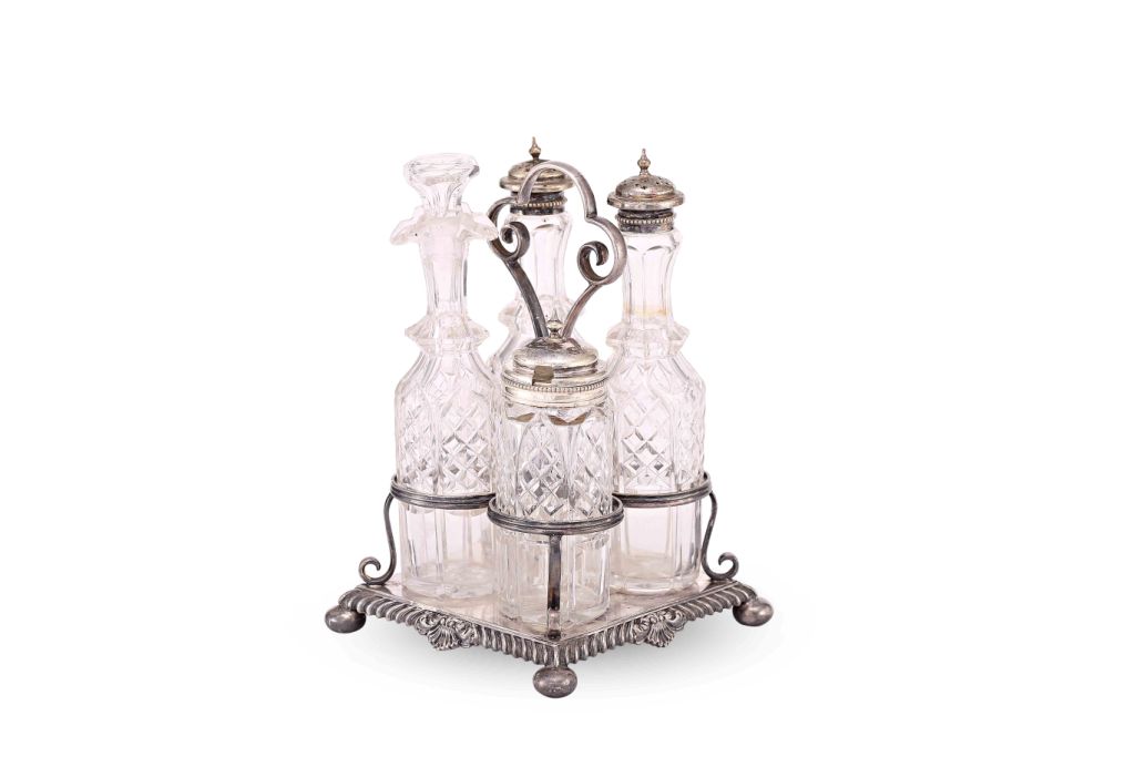 A SILVER CRUET SET