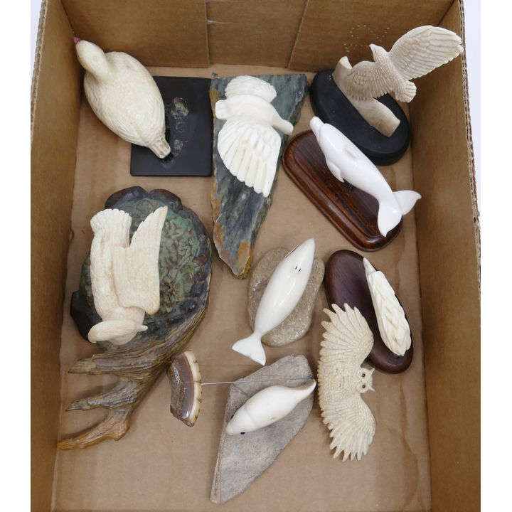 9pc Inuit Animal Carvings on Stands Largest 5''