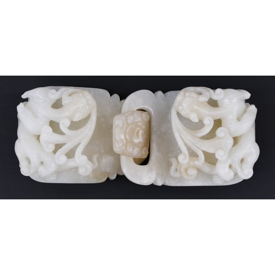 Fine Chinese Qing White Jade Dragon Buckle