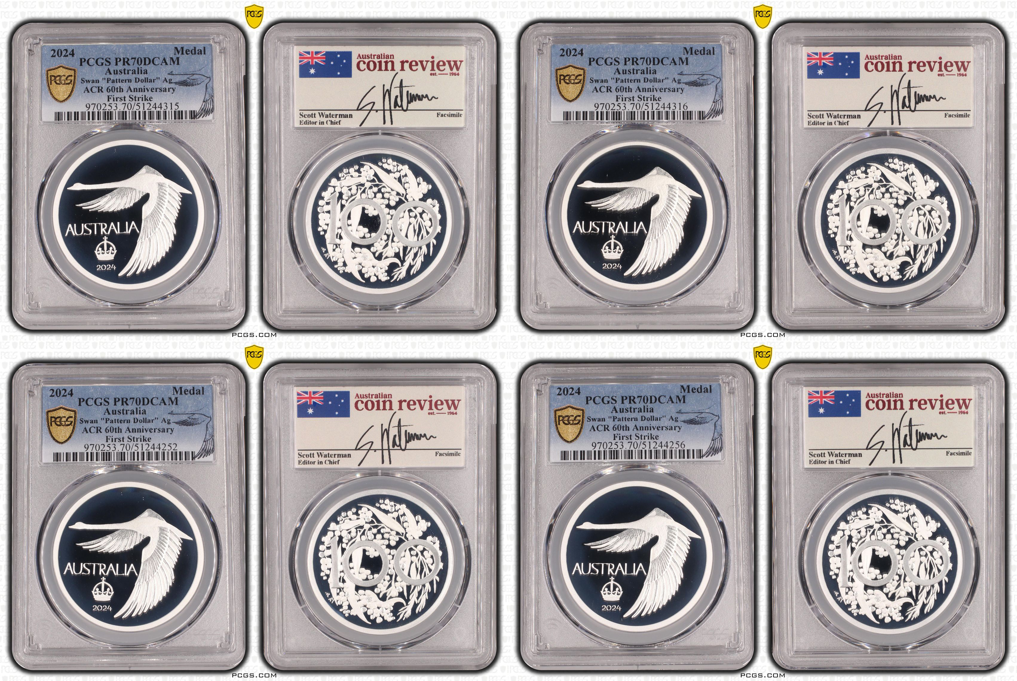 Group of 4 ACR Swan Pattern Dollar Silver Proof, Crown, 2024, PCGS PR70DCAM