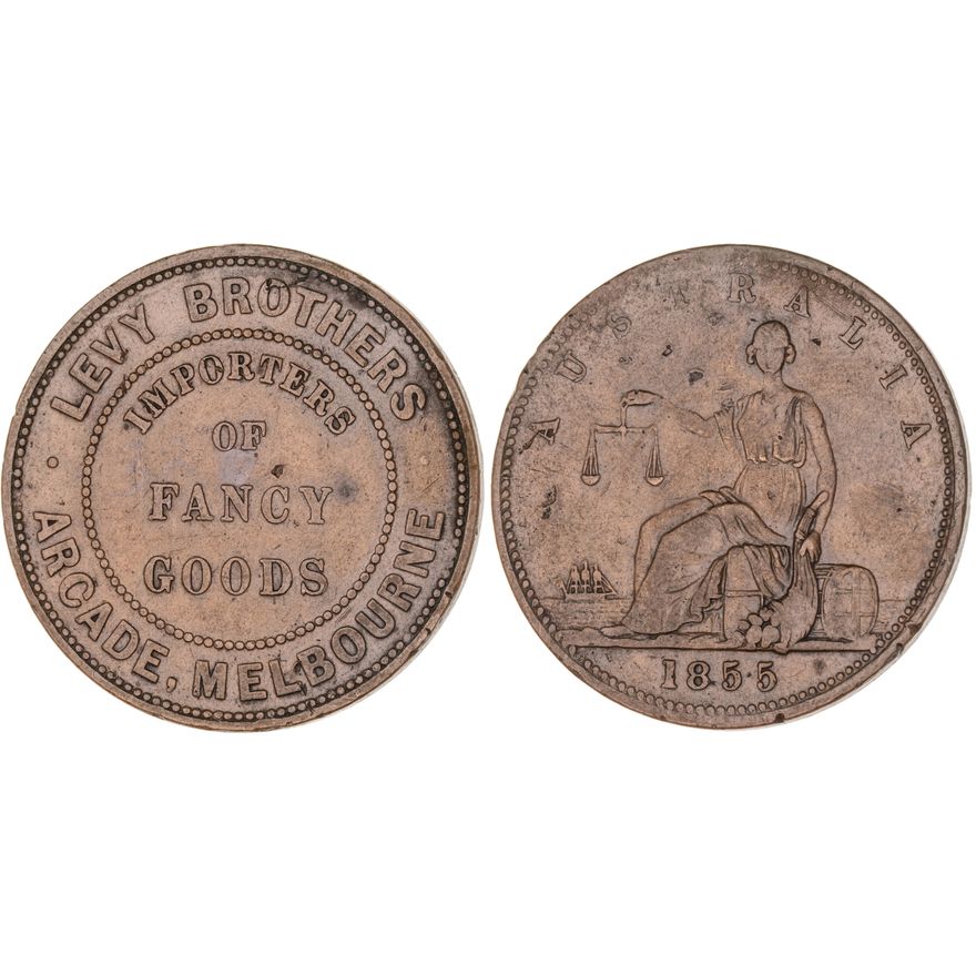 Melbourne, Victoria, Levy Brothers, Penny, 1855, gVF