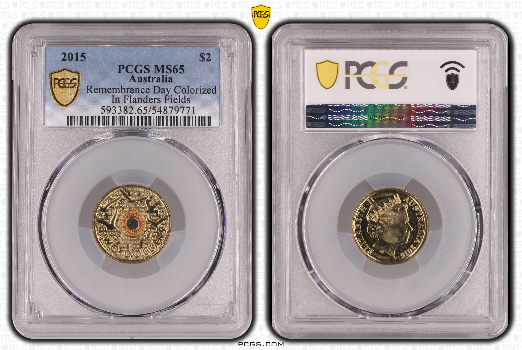 Remembrance Day Colorized - In Flanders Fields, Two Dollar, 2015, PCGS MS65