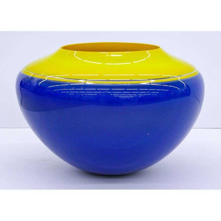 Sonja Blomdahl "Blue and Yellow Incalmo Vessel" Glass