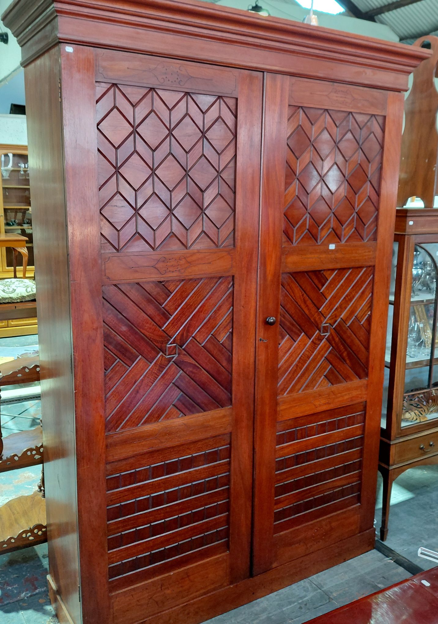91 · RARE PARQUETRY CEDAR TWO DOOR CUPBOARD