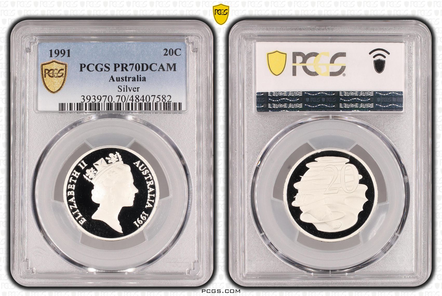 Silver, Twenty Cent, 1991, PCGS PR70DCAM