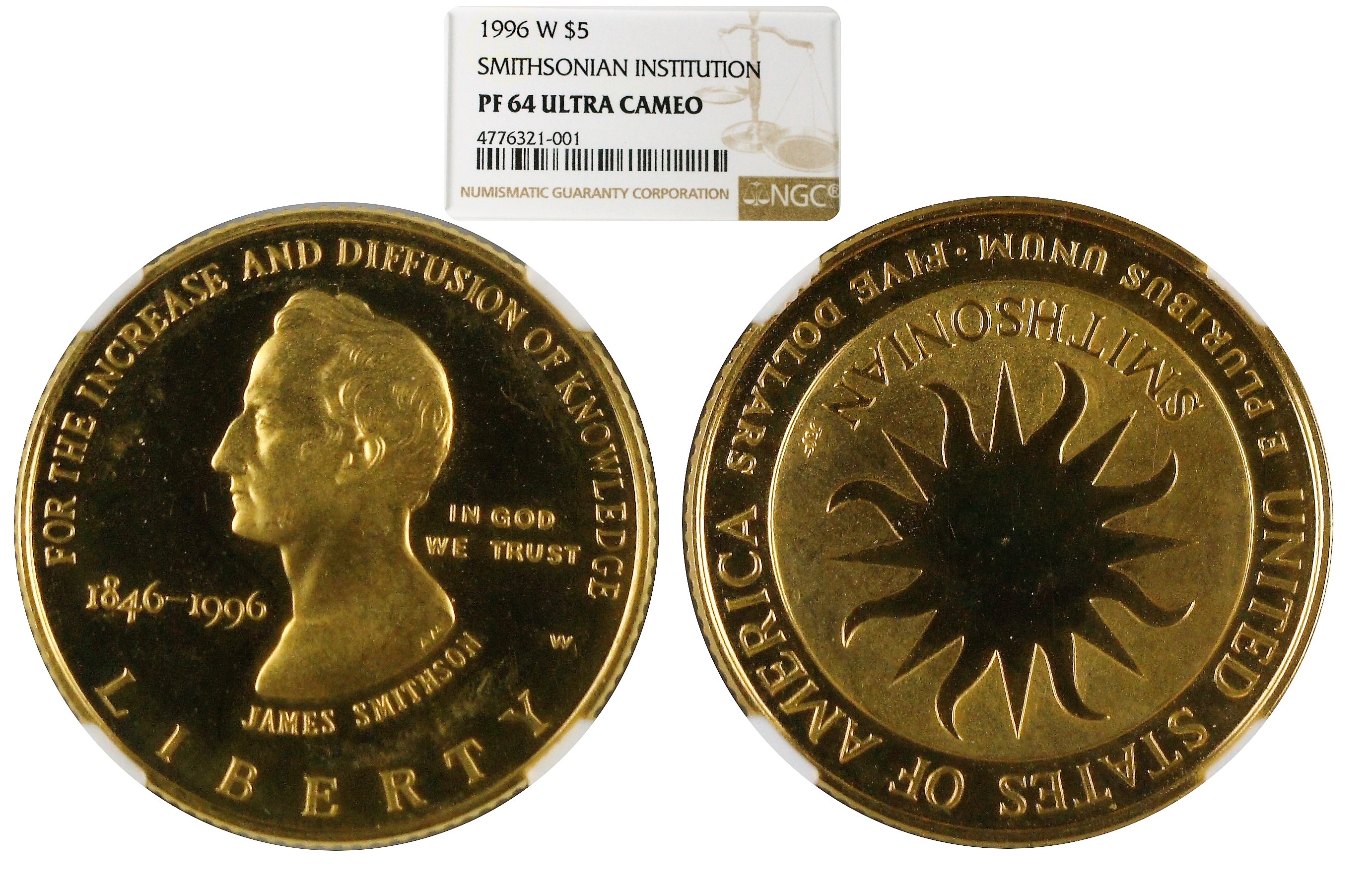 USA 1996 W Gold $5 Smithsonian Institution NGC PF64 Ultra Cameo