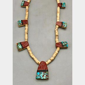 Tab Necklace With Turquoise, Pipestone, Bone, And Antler
