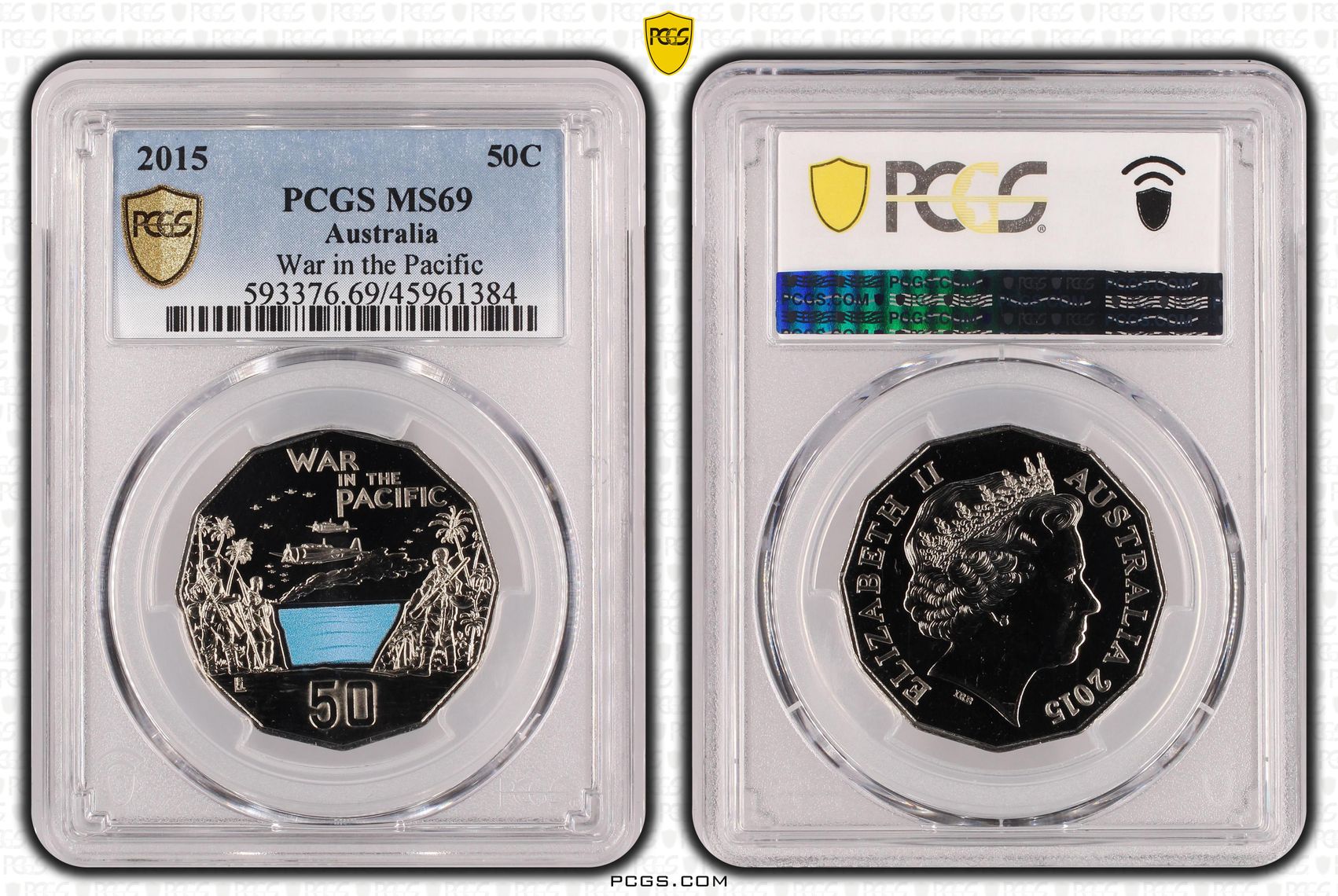 War in the Pacific Colorized, Fifty Cent, 2015, PCGS MS69