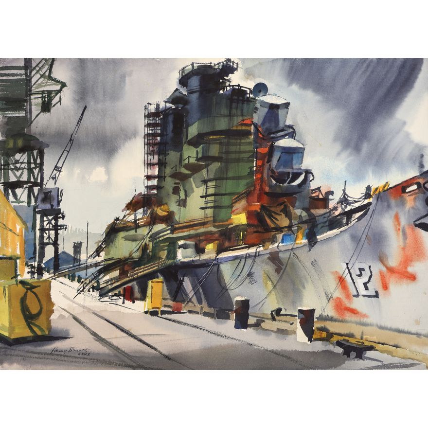 Harry Bonath ''Cruiser Columbia'' 1965 Watercolor