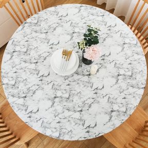LIBERECOO ROUND VINYL FITTED TABLECLOTH WITH FLANNEL BACKING ELASTIC EDGE PLASTIC TABLE COVER WATERPROOF TABLE CLOTH STAIN-RESISTA