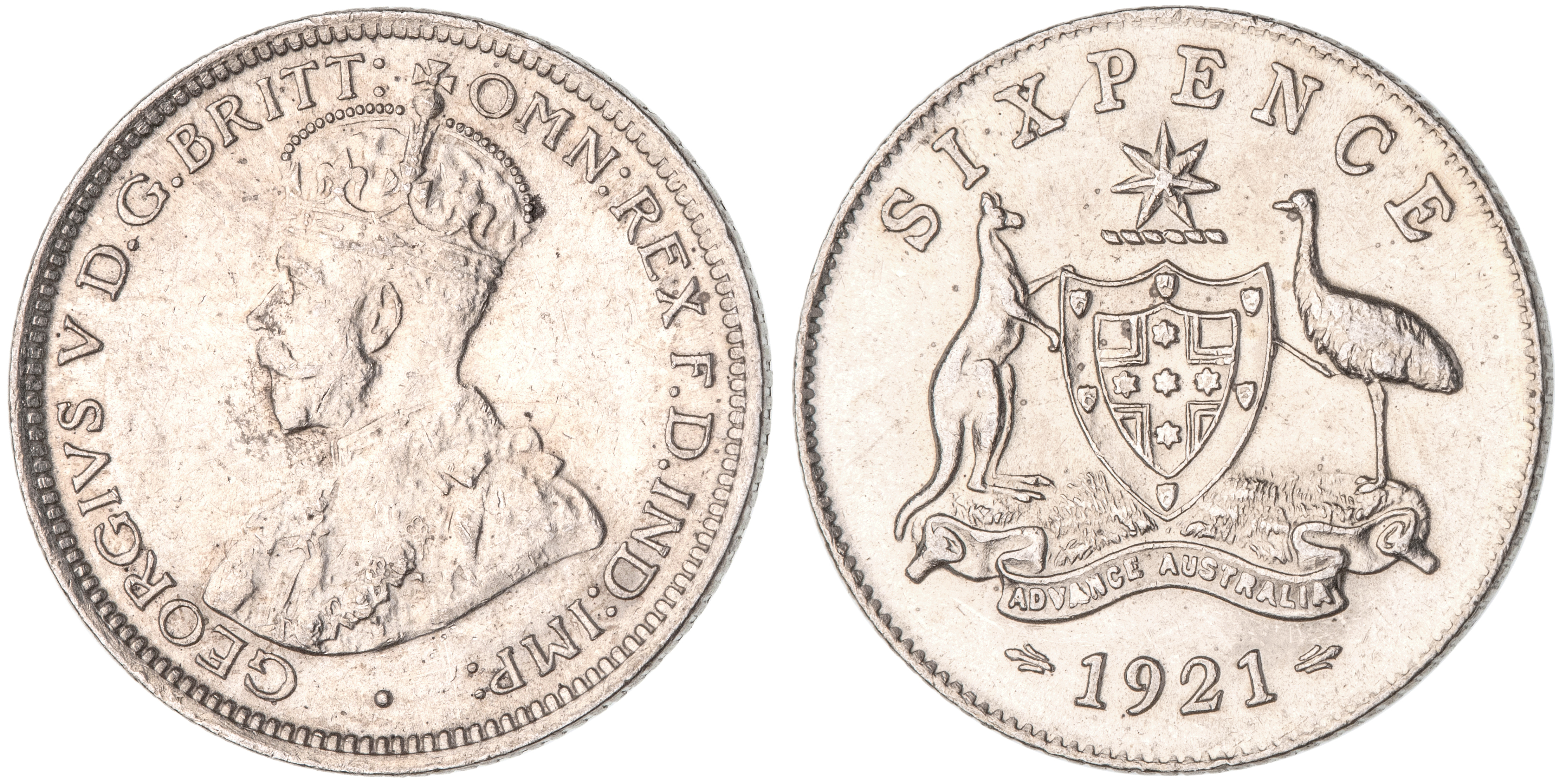 George V, Sixpence, 1921, aUNC