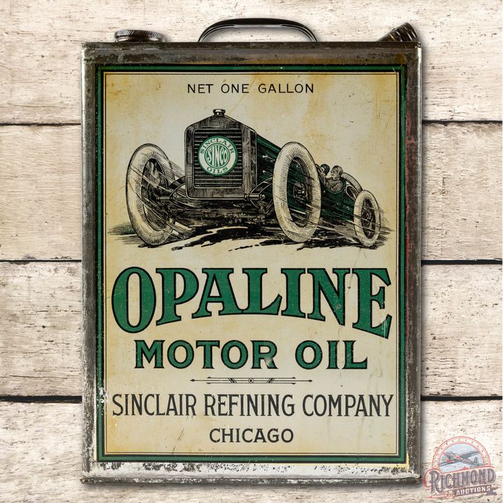 1920's Sinclair Opaline Motor Oil w/ Early Race Car Flat 1 Gallon Can